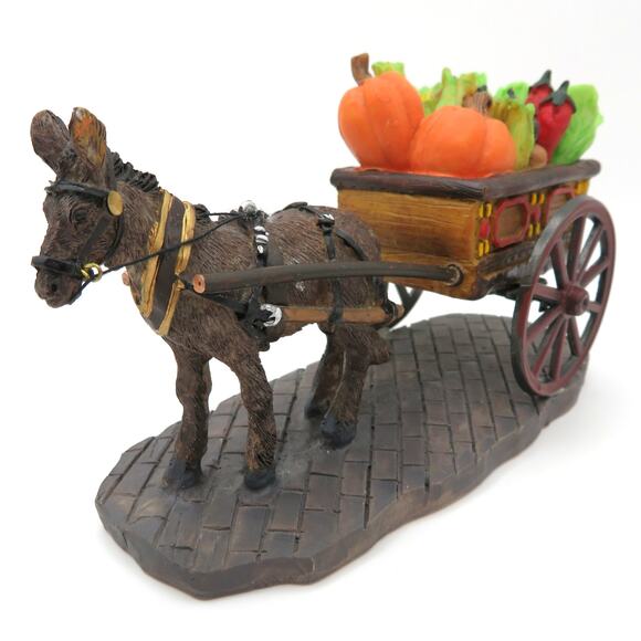 Vintage Lemax Donkey with Produce Cart Village Figurine Harvest Market Scene - Picture 1 of 12